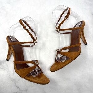 GUCCI Vintage Y2K Milady Bamboo Suede Strappy Sandal Heels Brown Designer 7.5